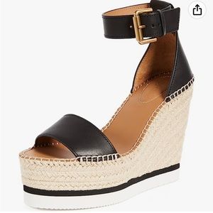 Women’s See By Chloe Braided Jute Wedge Striped Foam Platform Sandal Size 37